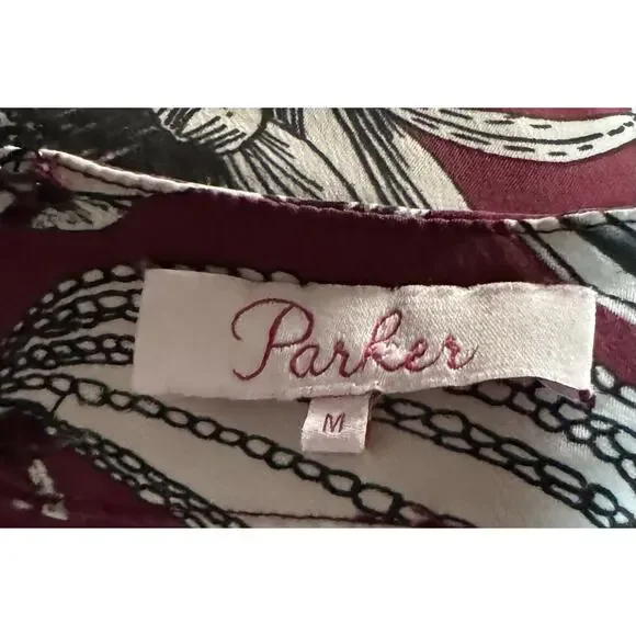 Parker Womens Hamlet Mock Neck Bouquet Floral Print 100% Silk Blouse, Sz Medium - Picture 10 of 10